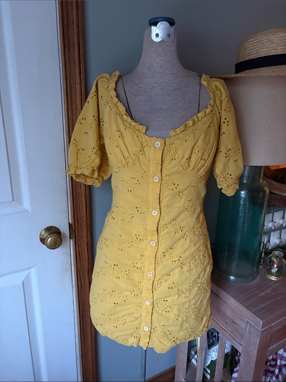 Polly Yellow Eyelet Dress